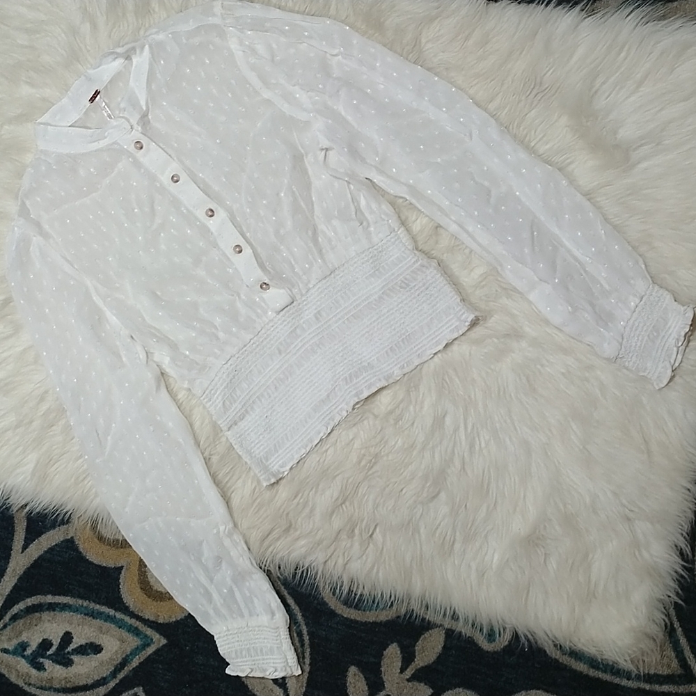 Free People white sheer long sleeve blouse top XS - Picture 2 of 11